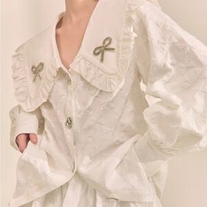 Elegant White Blouse with Embellished Collar